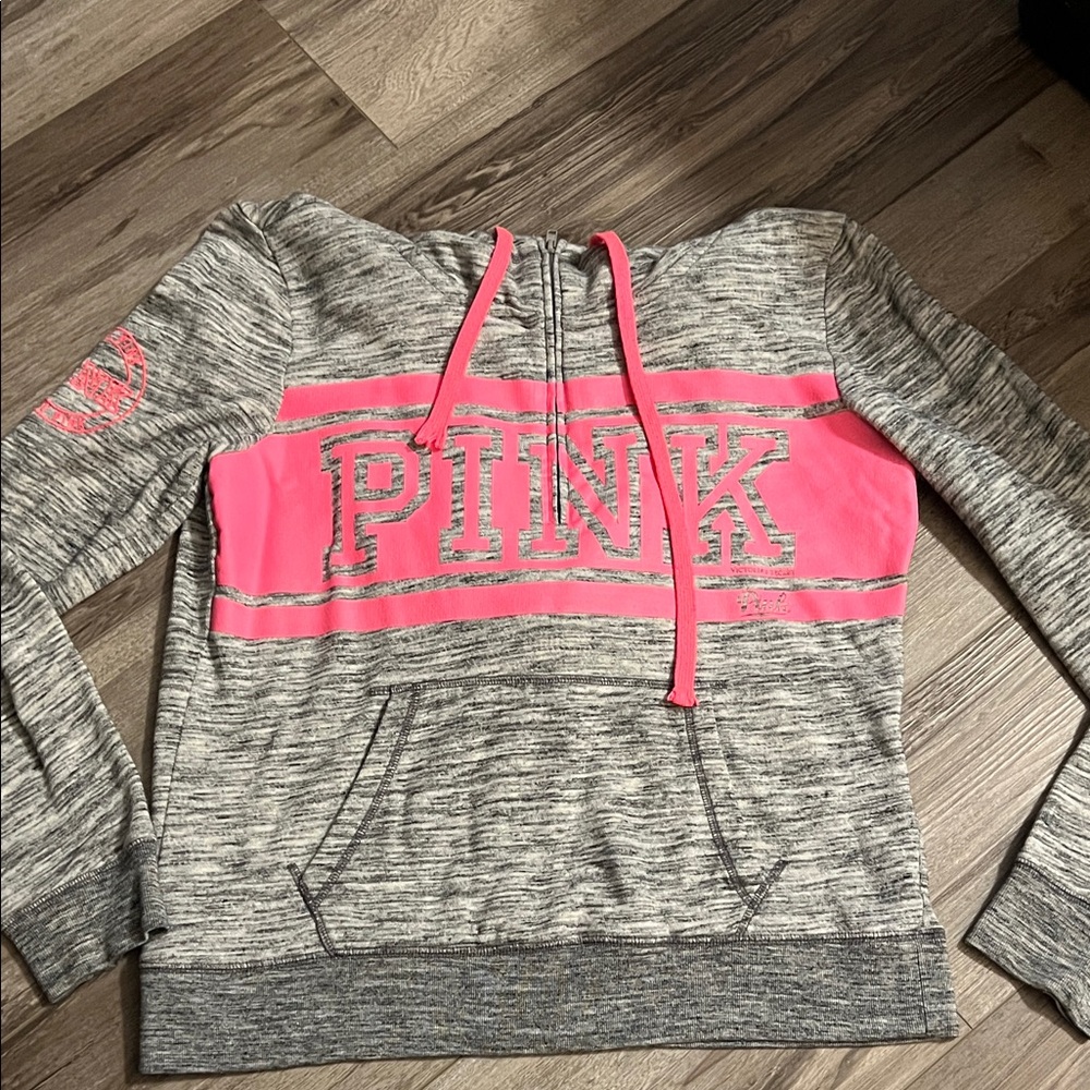 PINK Victoria's Secret Gray and Hot Pink Hoodie